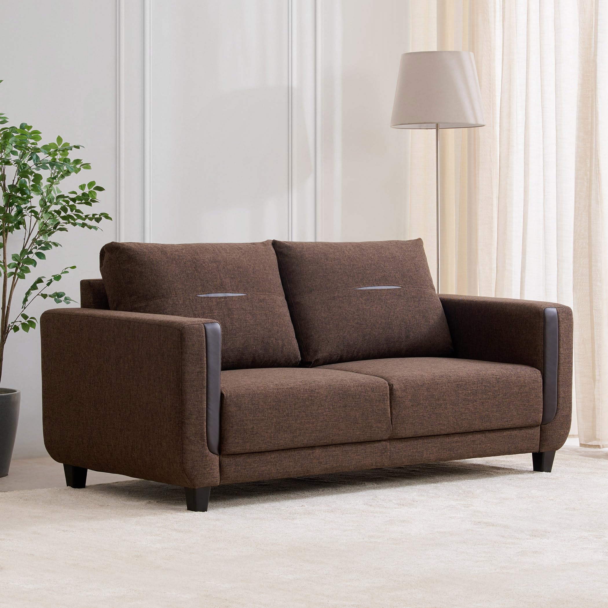 Home Centre 3 Seater Berry Fabric Sofa|Fabric Sofa For Living Room|(Brown)|2 Year Warranty
