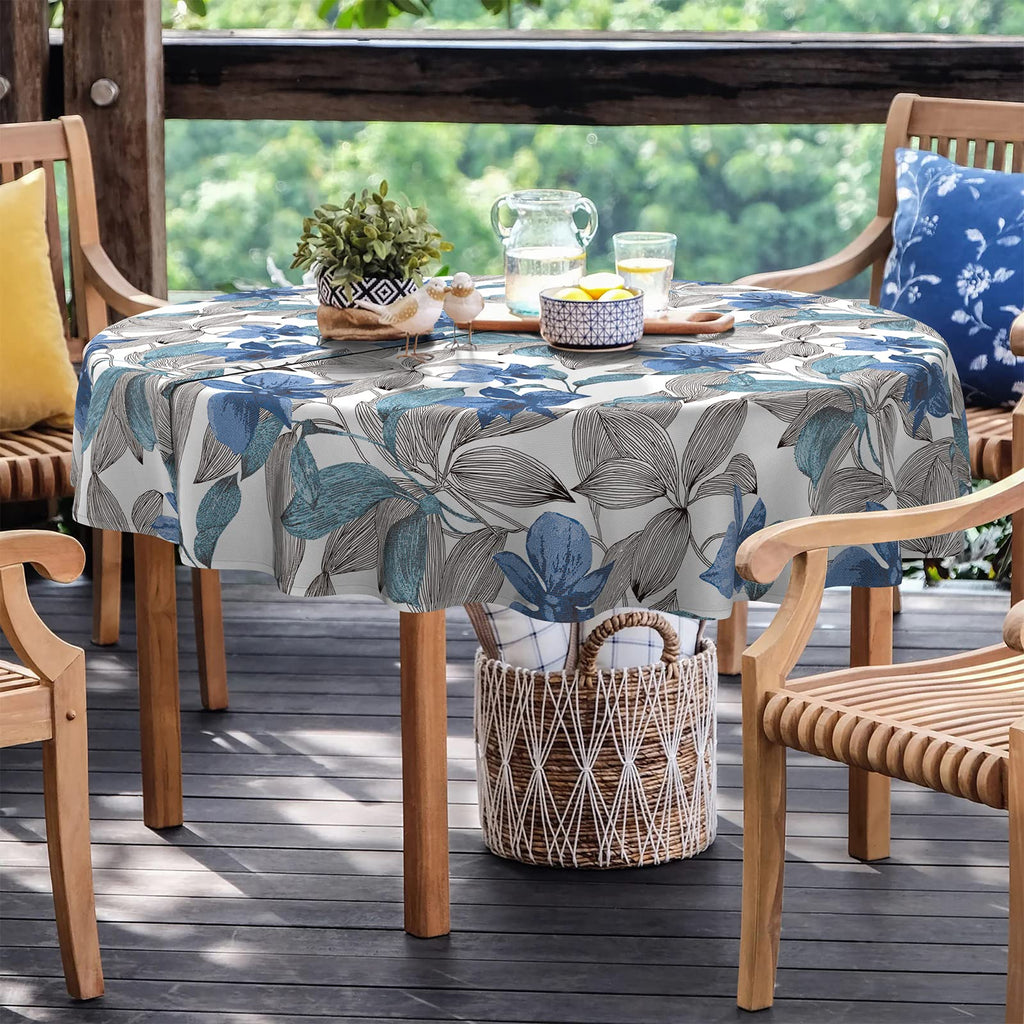 Lvtxiii Outdoor Tablecloth With Umbrella Hole And Zipper, 60 Inch Water-Repellent Patio Table Cloth, Round Table Covers For Backyard Garden, Clemens Noir Blue