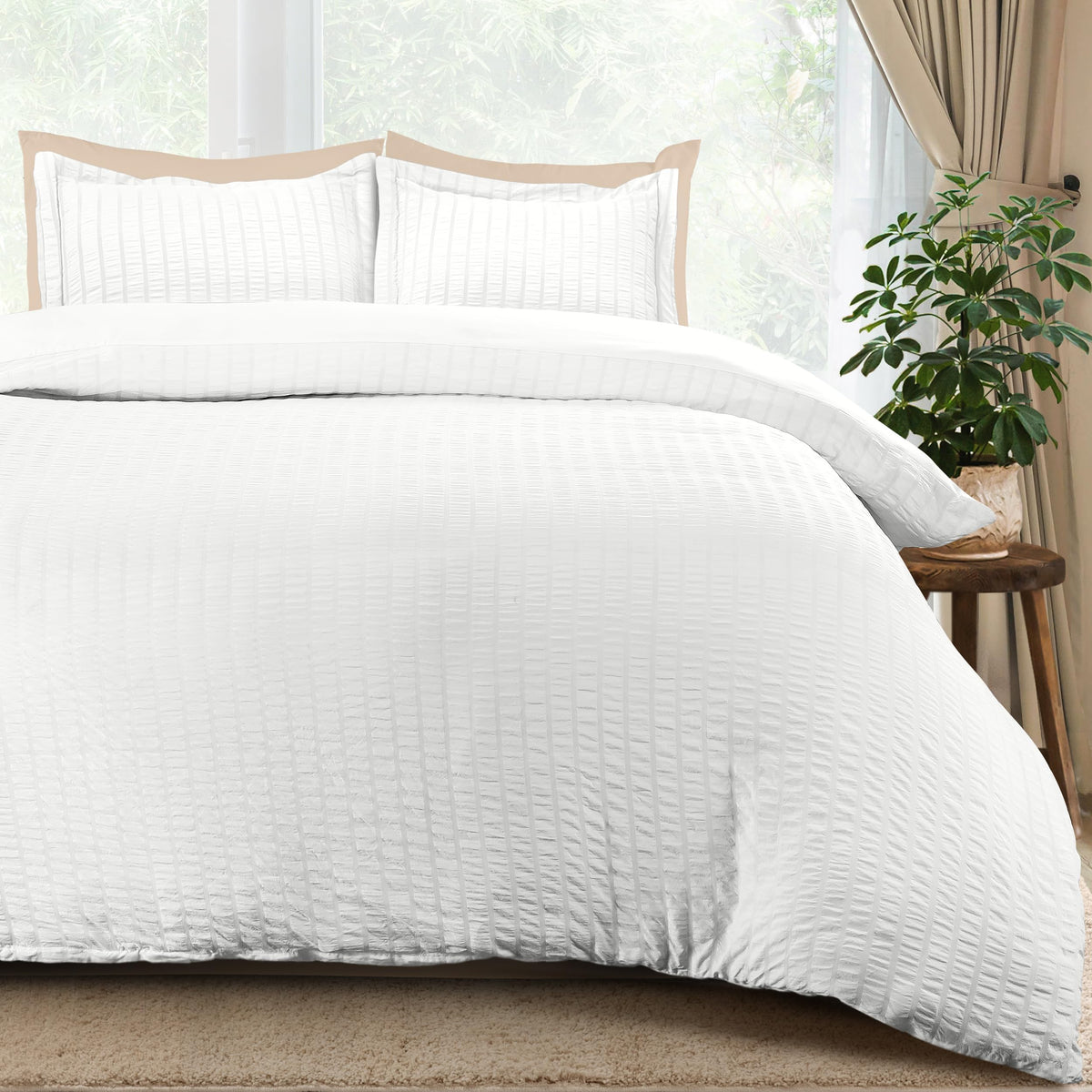Utopia Bedding Seersucker Duvet Cover King Size - Soft Textured Duvet Cover with 2 Pillow Shams - Striped Comforter Cover 104 x 