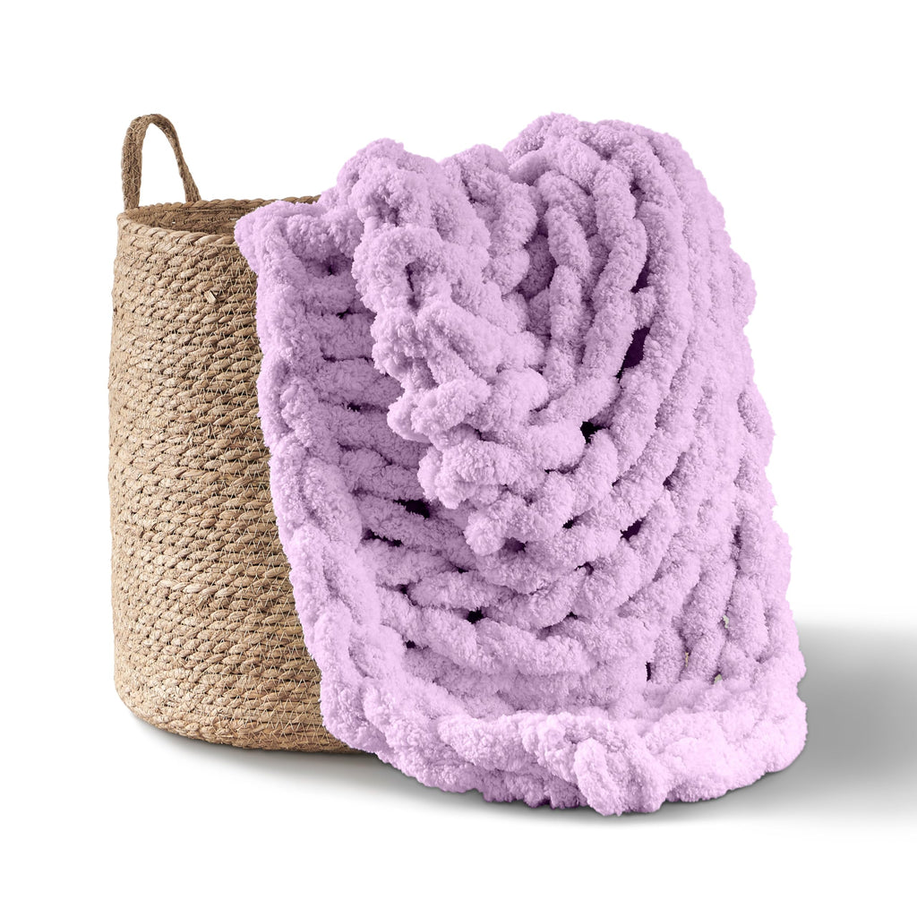 Adyrescia Chunky Knit Blanket Throw | 100% Hand Knit With Jumbo Chenille Yarn (50''X60'', Pale Purple)