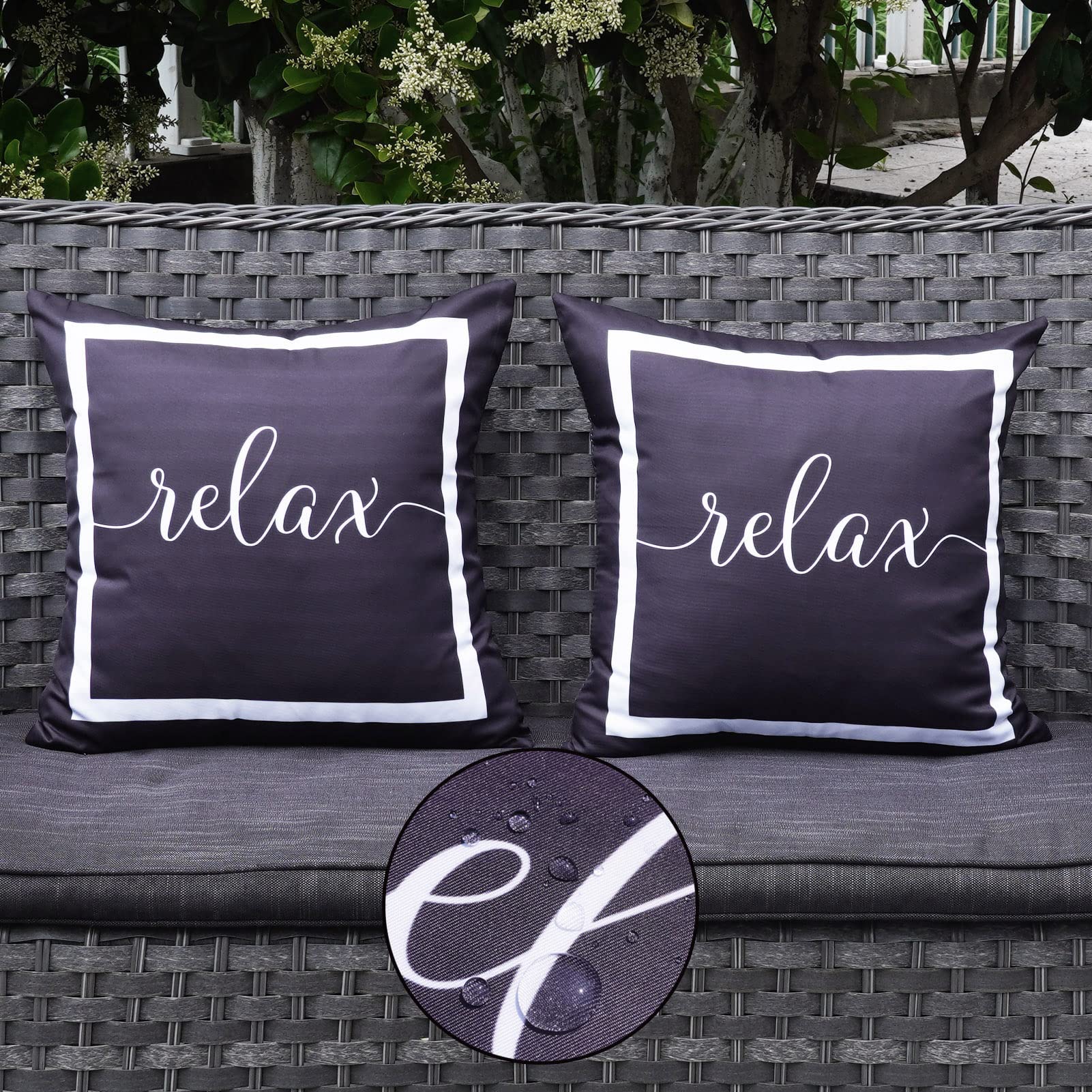 Onway Outdoor Waterproof Throw Pillow Covers 18X18 Set Of 2 Black And White Pillows Relax Decorations For Patio Furniture Garden