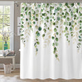 Kampdream Green Eucalyptus Leaves Shower Curtain, Watercolor Plant On The Top Shower Curtain, Sage Green Spring Botanical Bathro