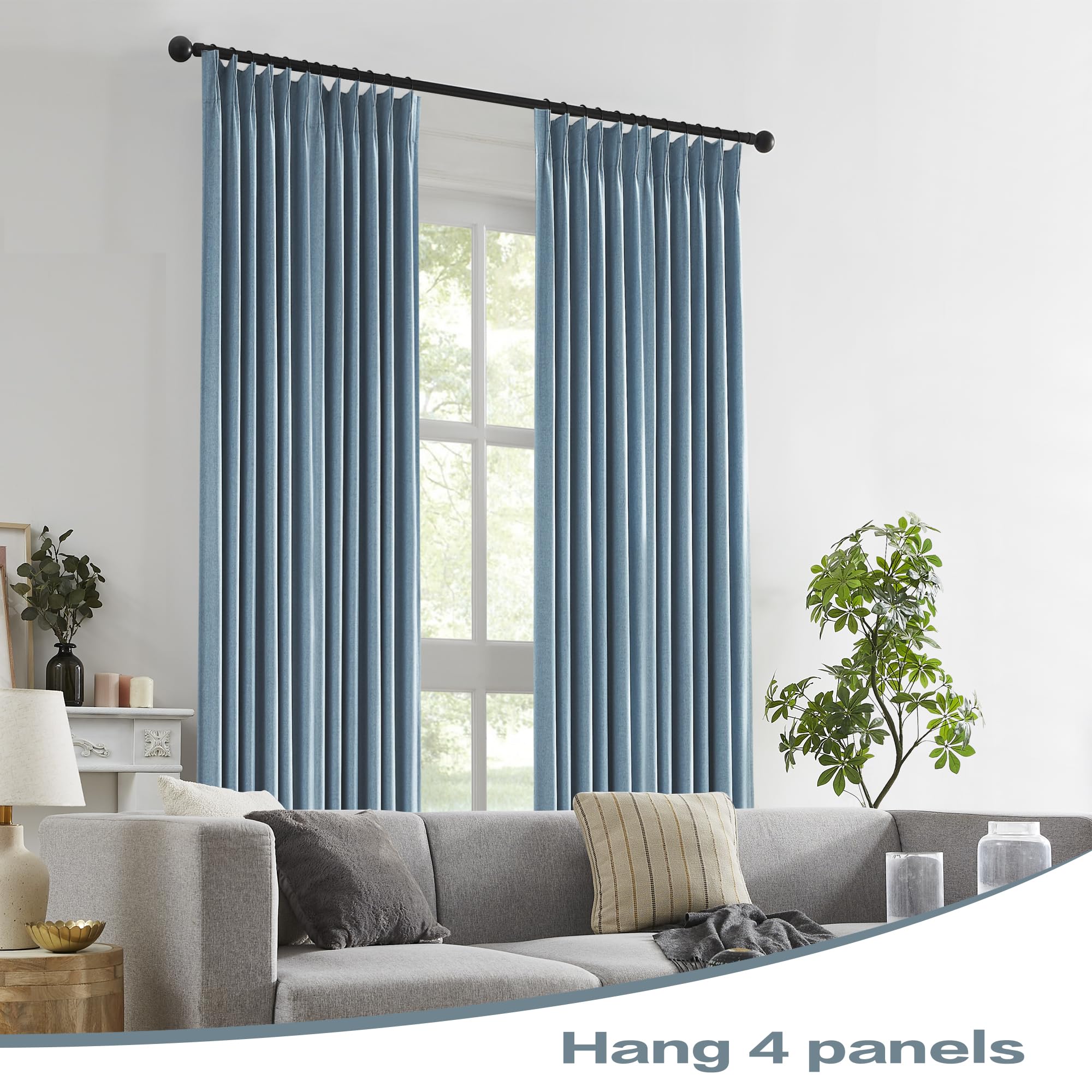Dualife Blue Pinch Pleated Accordion Blackout Curtains 84 Inch Long 2 Panels Set Pinch Pleat Drapes For Living Room Bedroom Ther
