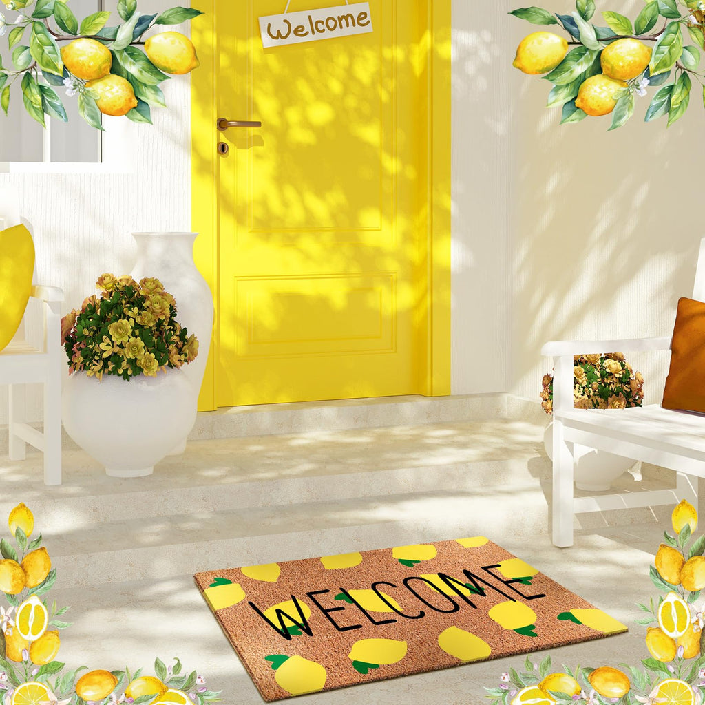 Ceenna Summer Lemon Welcome Doormat Lemon Coir Doormat With Non Slip Backing Summer Mat Front Porch Rugs For Home Entrance Anniv