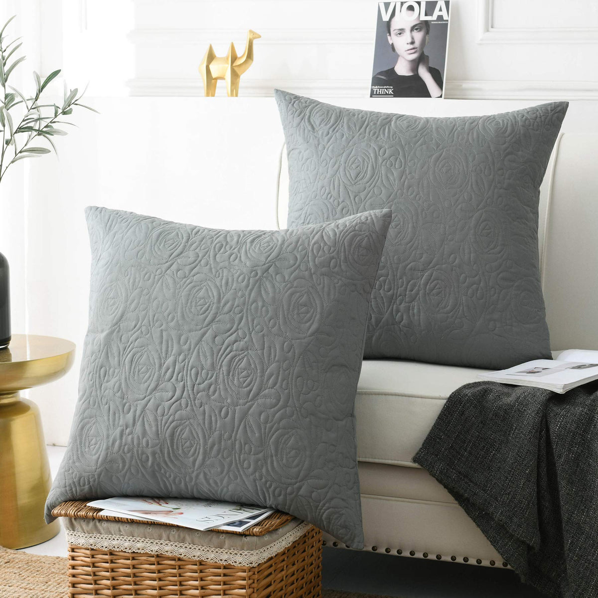 Marcielo 2 Pack Euro Sham Covers Euro Sham 26X26 Grey Euro Sham 26 X 26 Inches (Grey)