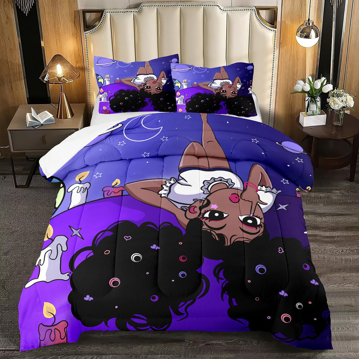 Kodhyvj African American Girls Comforter Sets, Black Girl Comforter Set Queen Cute Gilrs Bedding Set Purple Girls Bedroom Decor