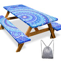 Picnic Table Cover With Bench Covers 8Ft 3 Pcs Waterproof Windproof Camping Tablecloth With Drawstring Bag, Fitted Rectangle Tab