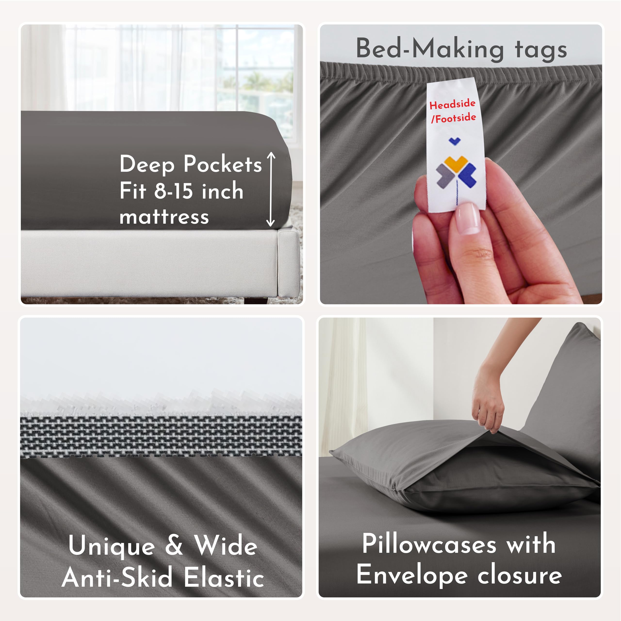 California Design Den 100% Organic Cotton Sheets For King Size Bed, Percale Deep Pocket King Sheets, Gots Certified Percale Sheets, Hotel Sheets, King Size Sheets, Grey Sheets