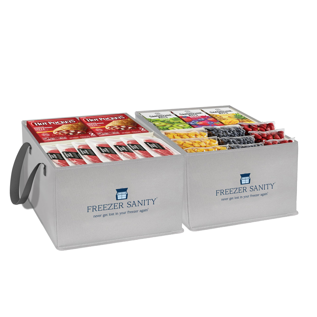 FREEZER SANITY Stackable Chest Freezer Organizer Bins Collapsible Reg 2pk