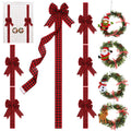 Ysleen 6 Pcs Christmas Cabinet Ribbon Bows Festive Large Xmas Bows and 4 Pcs Christmas Pine Wreath with Snowman Santa Claus Arti