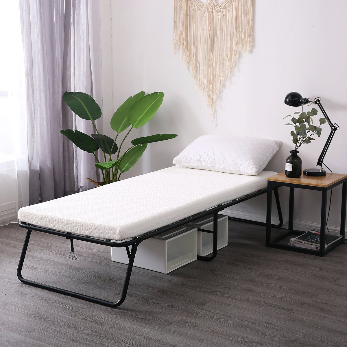 Leisuit Foldaway Guest Bed Cot Fold Out Bed - Portable Folding Bed Frame With Thick Memory Foam Mattress For Spare Bedroom & Off