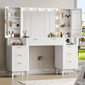 Akxomel 59.4 Big Fluted Vanity Desk, 30.1 Mirror with LED Lights, 8 Storage Drawers Large Makeup Table, Glass Top & Power Outlet