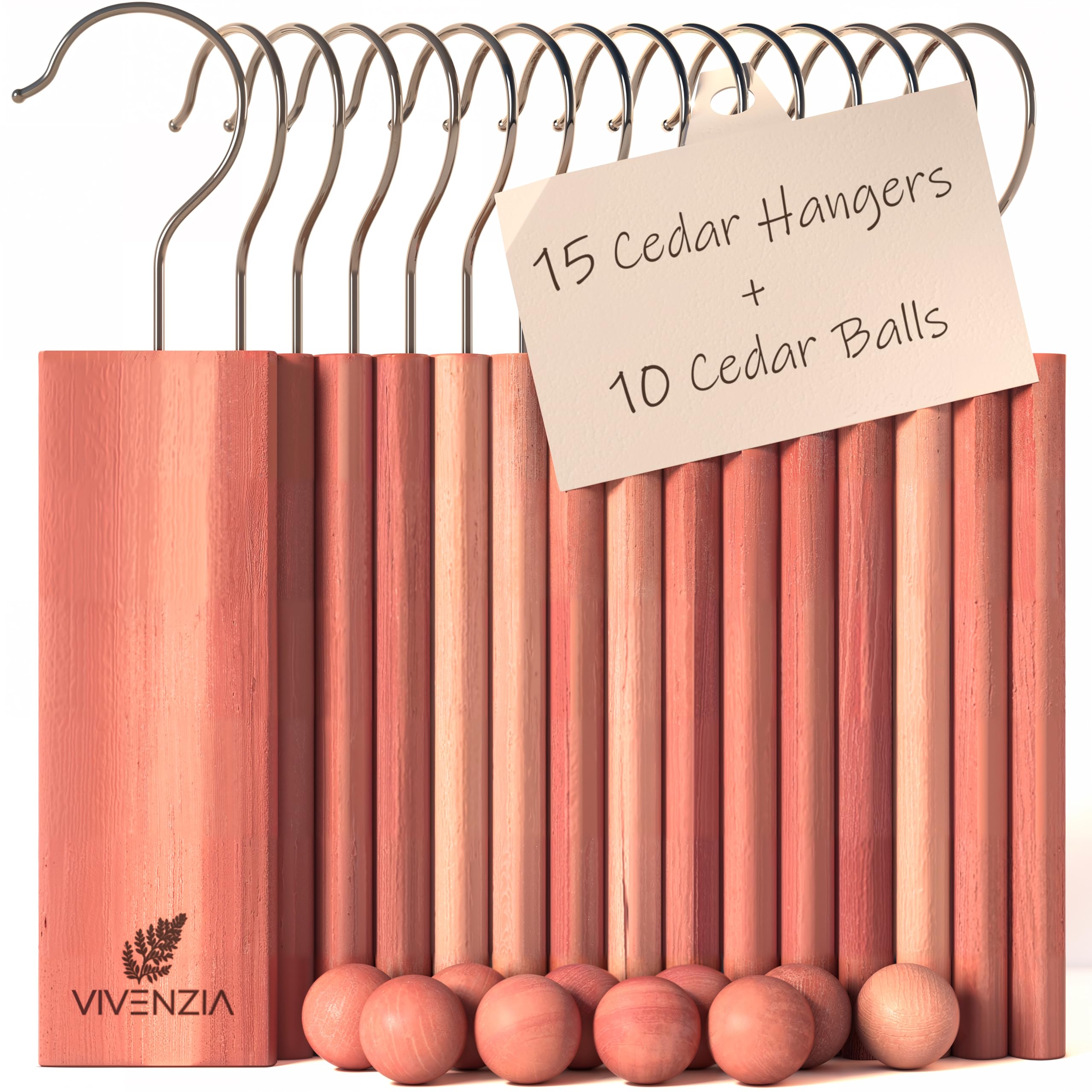 Vivenzia Cedar Blocks for Clothes Storage, Cedar Balls for Closets and Drawers -25 pcs, Including 15 Hang-ups and 10 Balls- Arom