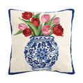 Peking Handicraft 30Ser515Ac16Sq Chinoiserie Vase Tulips Hook Pillow, 100% Wool And Cotton