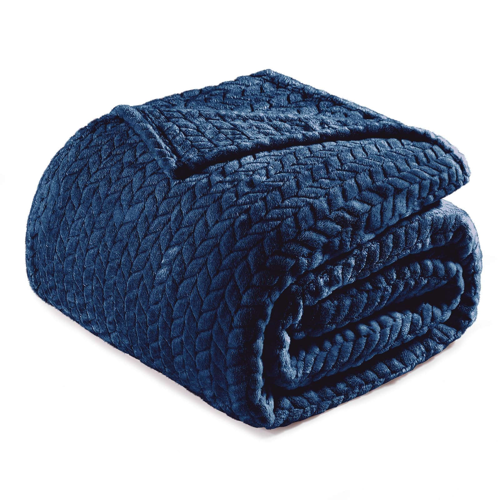 Exclusivo Mezcla Navy Blue Fleece King Size Blanket For Bed, 90X104 Inches Soft Cozy 3D Decorative Jacquard Flannel Blankets, Li