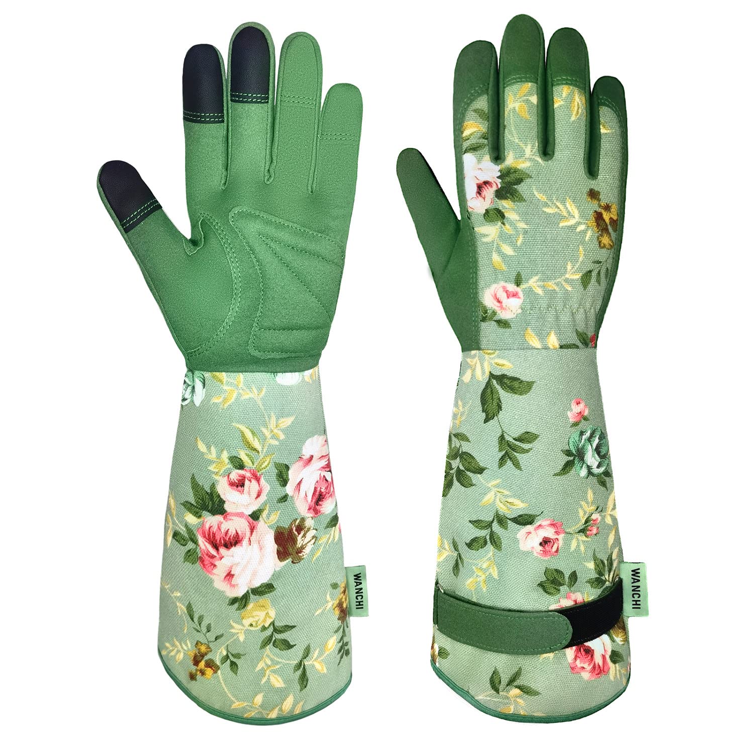 Wanchi Gardening Gloves For Women, Comfortable Floral Long Sleeve Garden Gloves For Gardening And Outdoor Work, Durable Leather