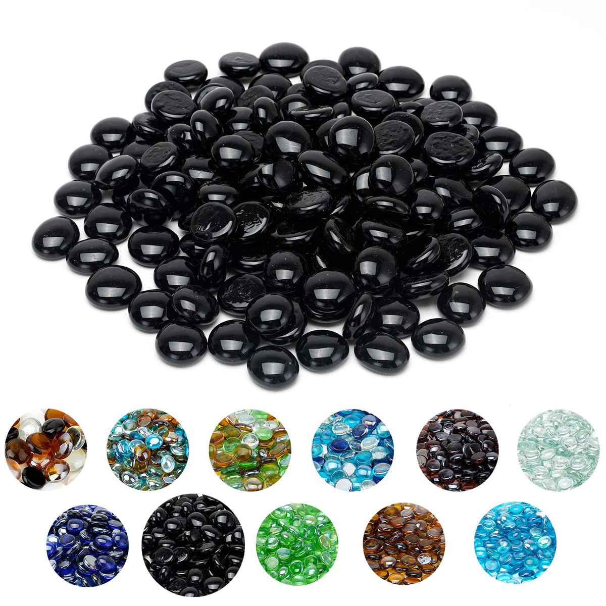 Skyflame 10-Pound Fire Glass Beads For Fire Pit Fireplace, 1/2-Inch Size Onyx Black Reflective Decorative Blended Fireglass Drop