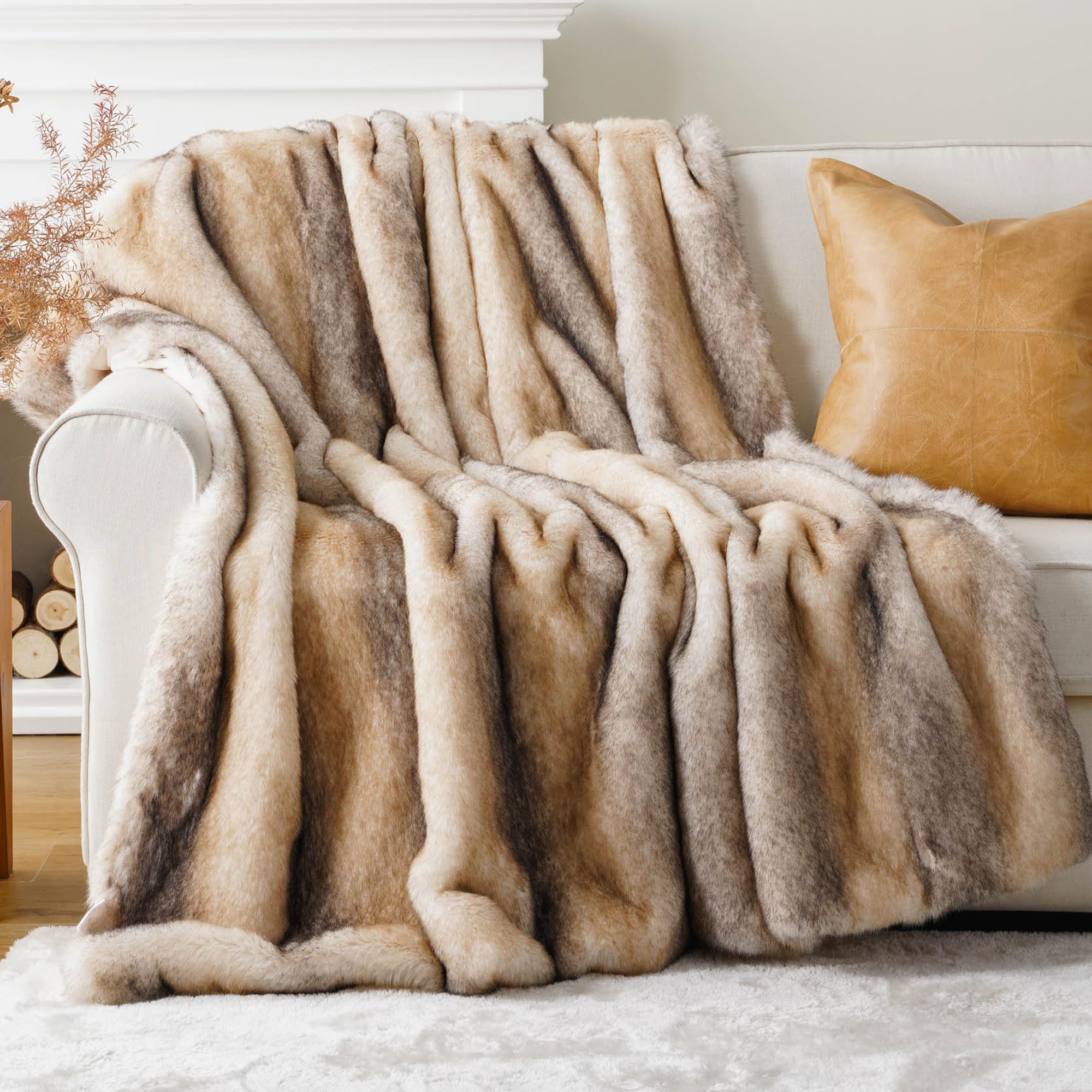 Battilo Home Luxury Faux Fur Throw Blanket, Soft Cozy Mink Fur Blanket For Couch, Sofa, Chair, Bed, Thick Warm Fall Fur Throw Bl
