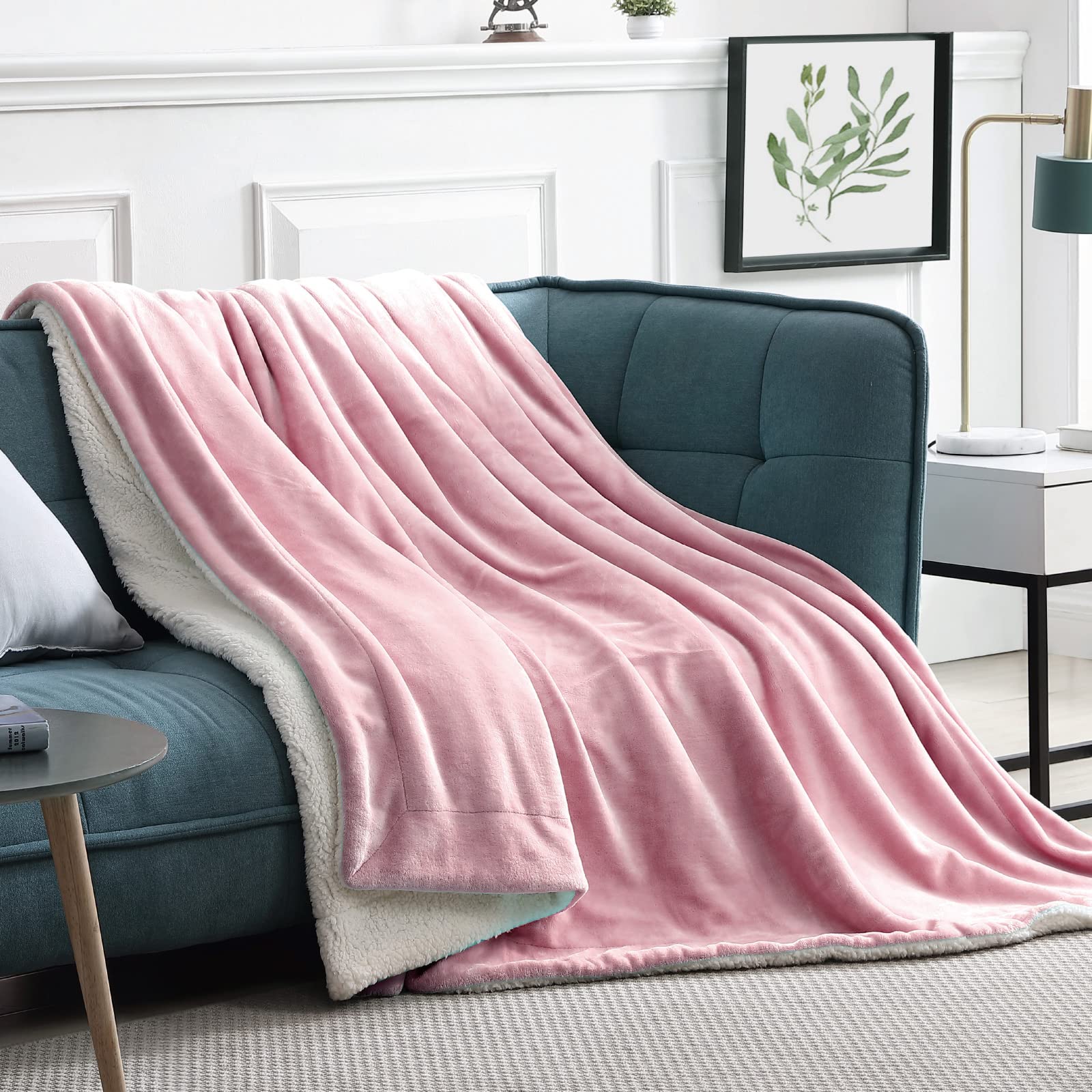 Walensee Sherpa Fleece Blanket (King Size 108   X90    Blush) Plush Throw Fuzzy Super Soft Reversible Microfiber Flannel Blanket