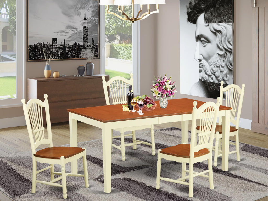 East West Furniture NIDO5-WHI-W 5 Piece Dinette Set for 4 Includes a Rectangle Table with Butterfly Leaf and 4 Dining Room Chairs, 36x66 Inch, Buttermilk & Cherry