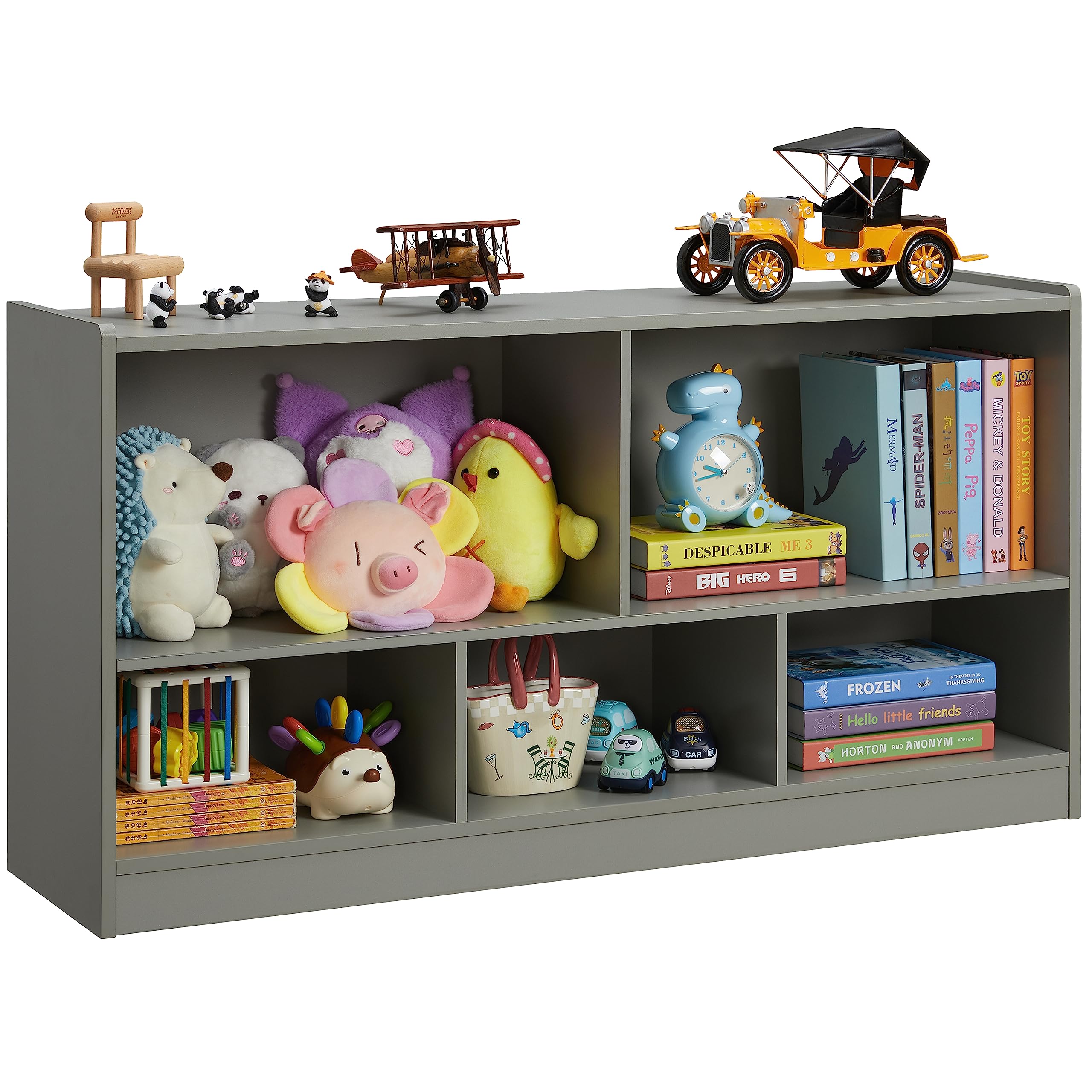 Toymate Toy Organizers And Storage, 5-Section Kids Bookshelf For Organizing Books Toys, School Classroom Wooden Storage Cabinet For Children'S Room, Playroom, Nursery (Grey)