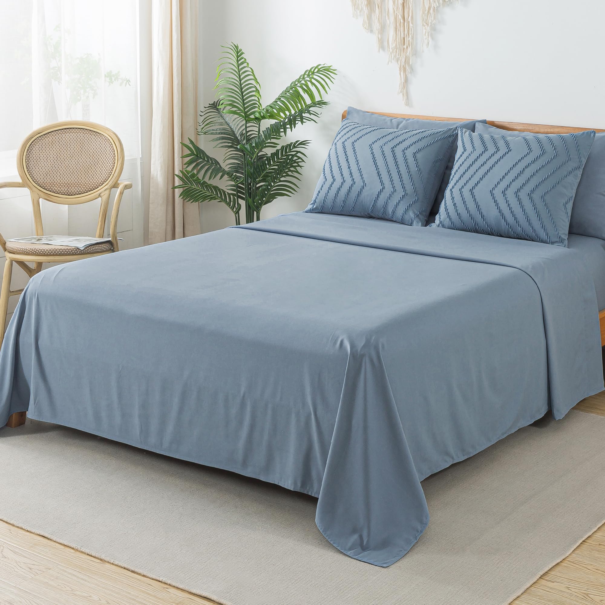Litanika Grayish Blue King Size Comforter Set With Sheets - 7 Pieces Bed In A Bag King Chevron Tufted Complete Beddding Sets Wit