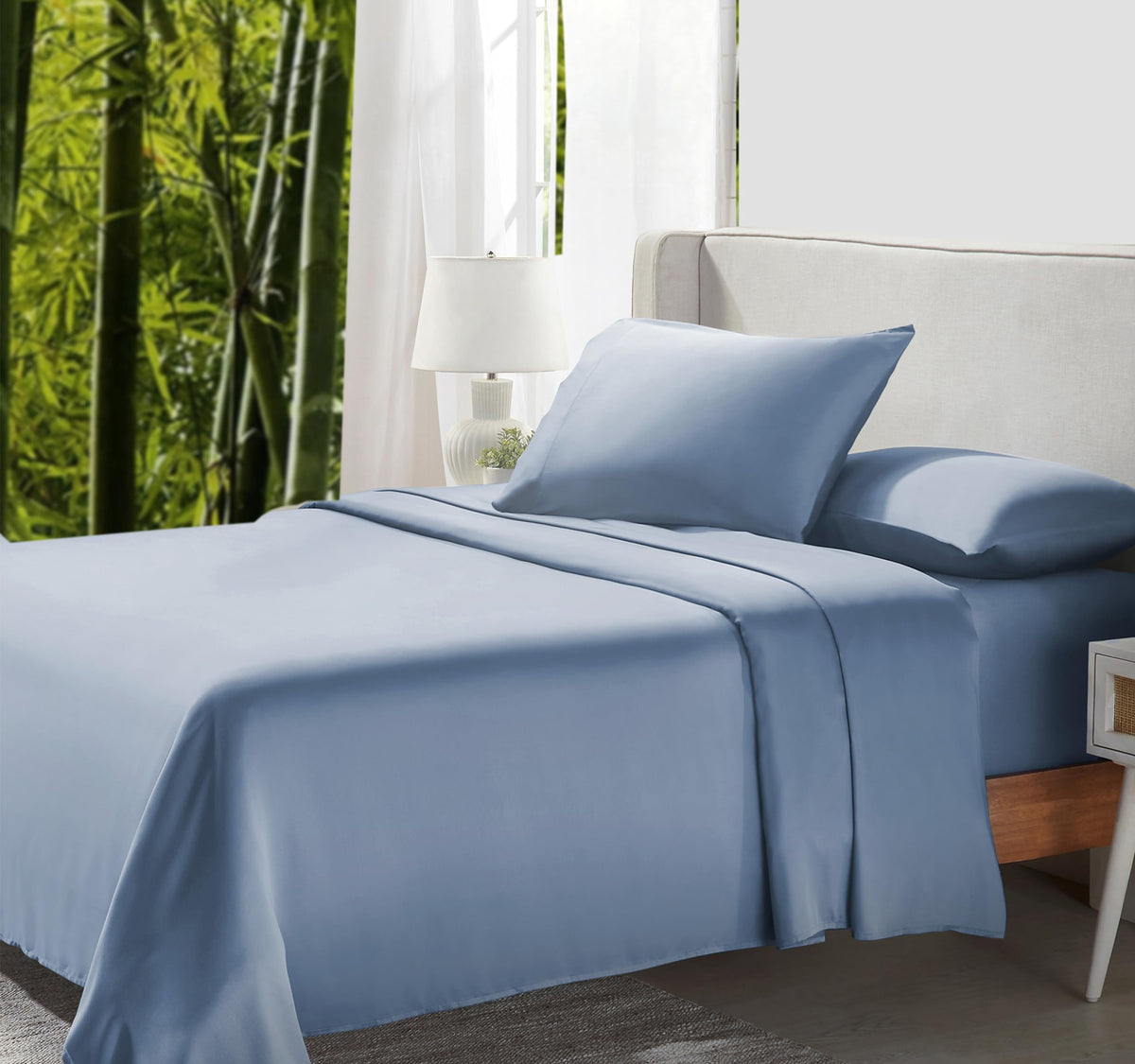 California Design Den Rayon Bamboo Sheets Queen, Rayon From Bamboo Sheets, Luxury 4 Piece Set With Fitted Deep Pockets Blue Quee