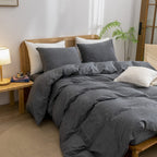 Bestouch Duvet Cover Set 100% Washed Cotton Linen Feel Super Soft Comfortable Chic Lightweight 3 Pcs Home Bedding Set Solid Dark