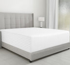 California Design Den Luxury Cotton Sateen Damask Stripe Queen Size Fitted Sheet Only - Soft 100% Cotton Sateen, Deep Pocket Bottom Fitted Sheet, Hotel Quality With A Foot Side Indicator - White