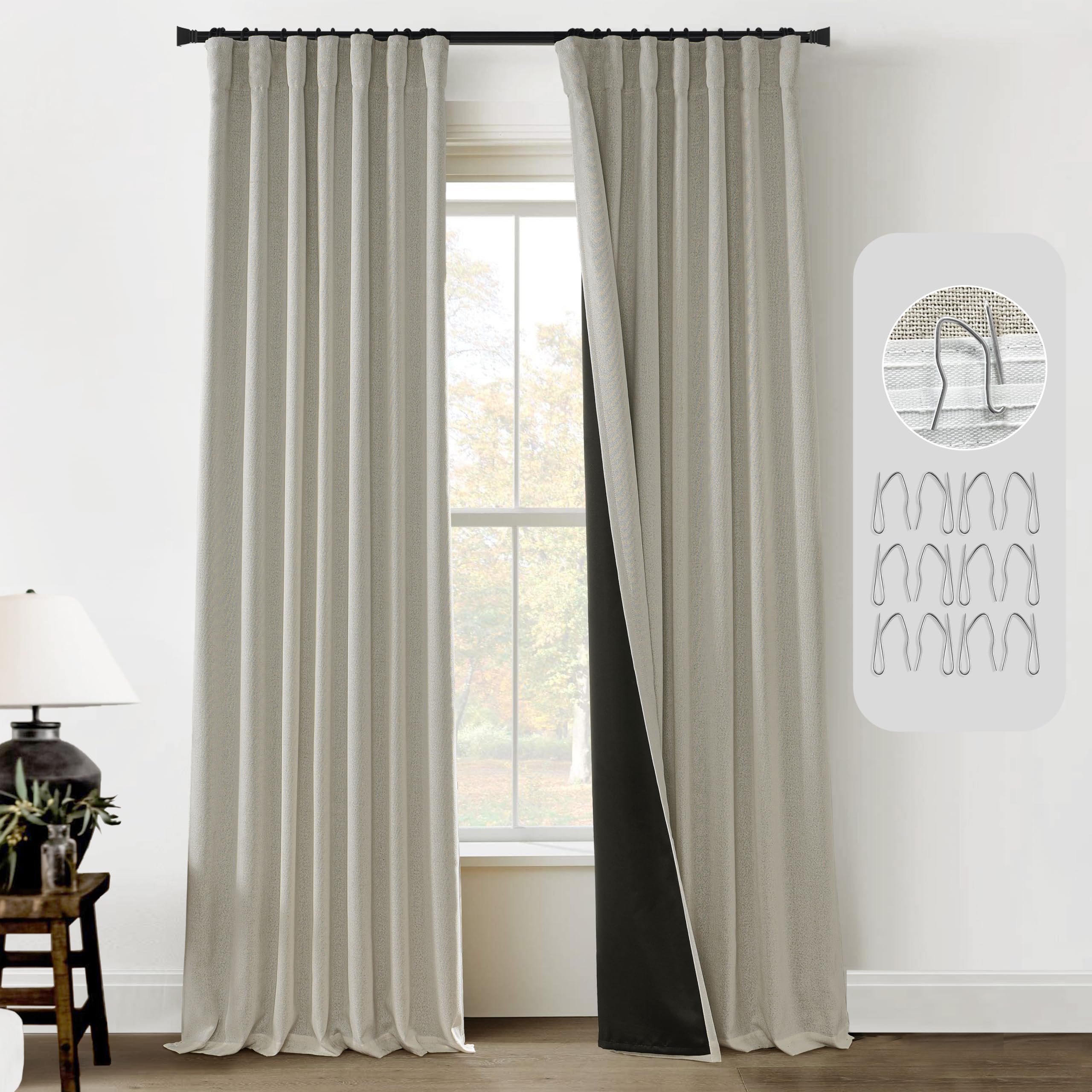 PANELSBURG Light Grey Curtains 108 Inches Long for Livingroom 2 Panel Sets No Grommets Back Loop Pretty Blackout Earth Tone Heat