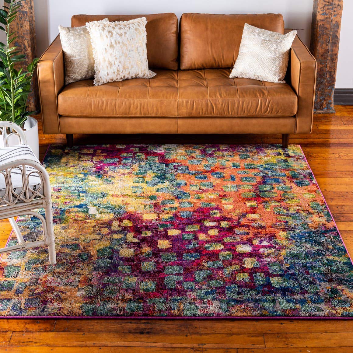 Unique Loom Jardin Collection Colorful, Vibrant, Abstract, Modern Area Rug, 8 0 x 8 0, Multi/Blue