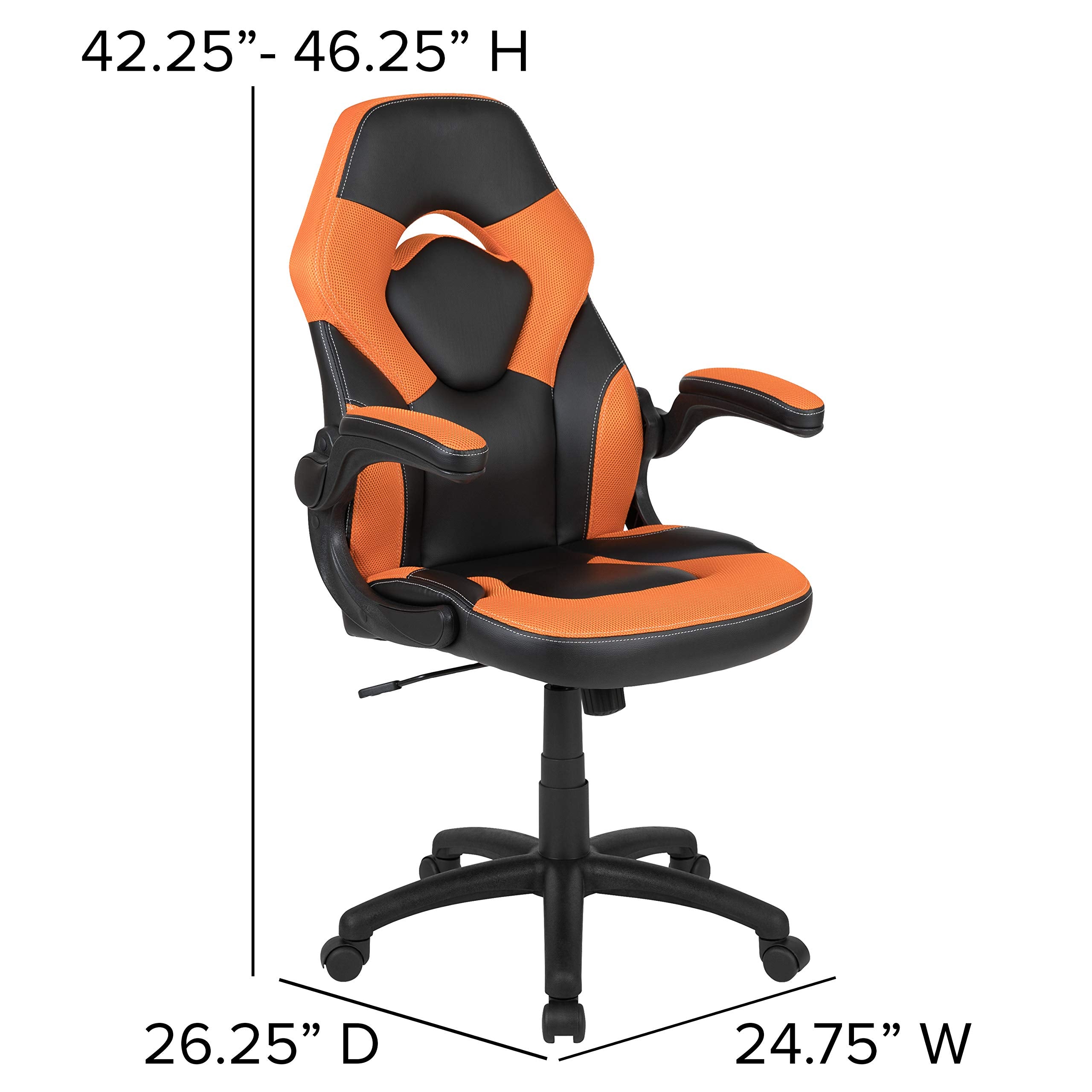 Flash Furniture X10 High-Back Leathersoft Racing Style Gaming Chair With Flip-Up Arms, Ergonomic Padded Swivel Computer Chair, Orange/Black