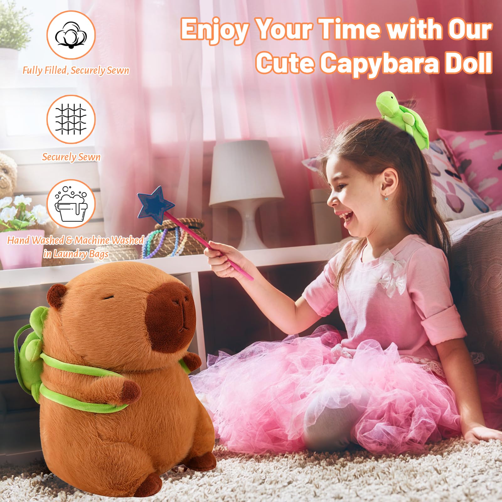Emoin Cute Capybara Plush Kawaii 13.8Inch Capybara Stuffed Aniamls Toys With Turtle Backpack Capybara Plushie Doll Pillow Capyba