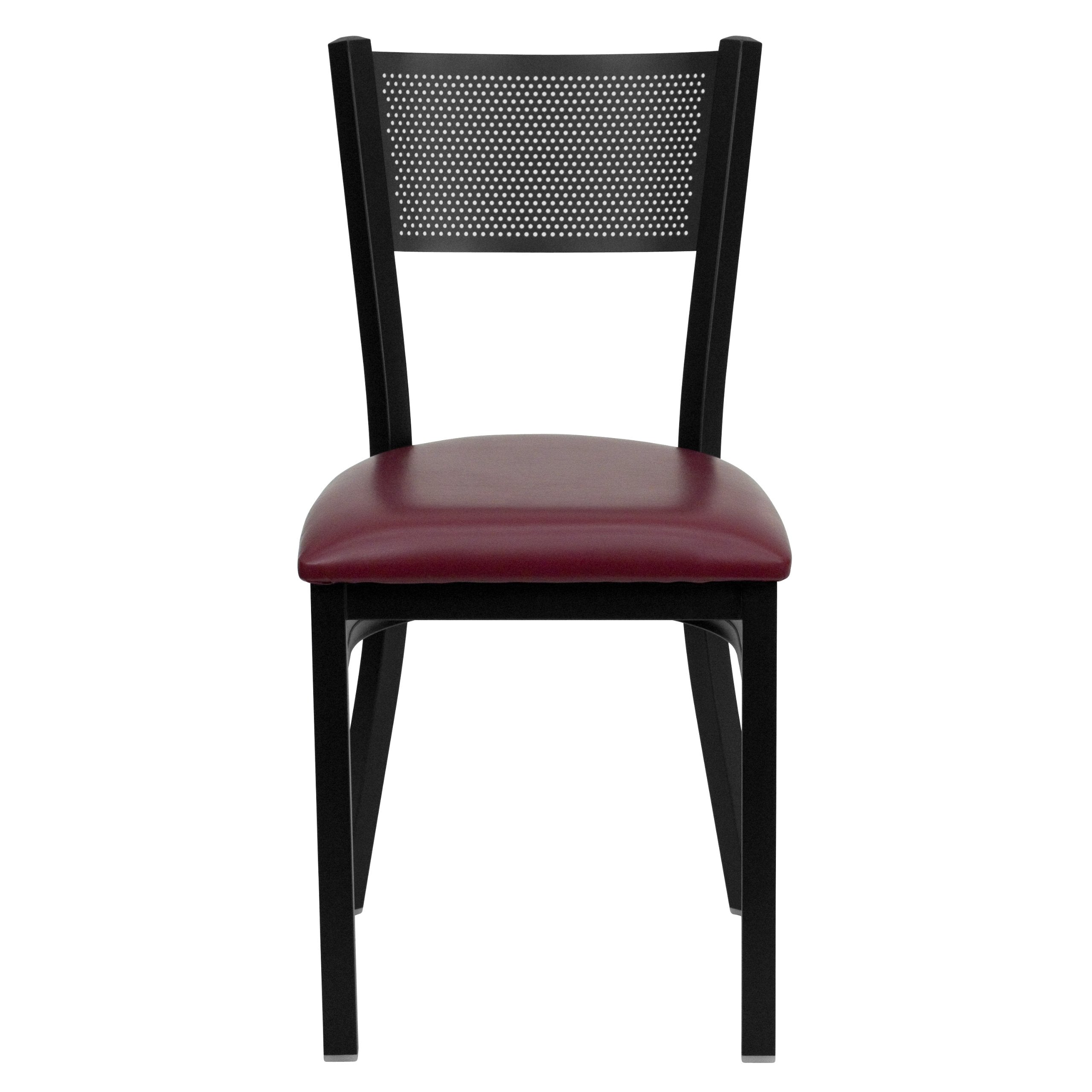 Flash Furniture Hercules Series Black Grid Back Metal Restaurant Chair - Burgundy Vinyl Seat