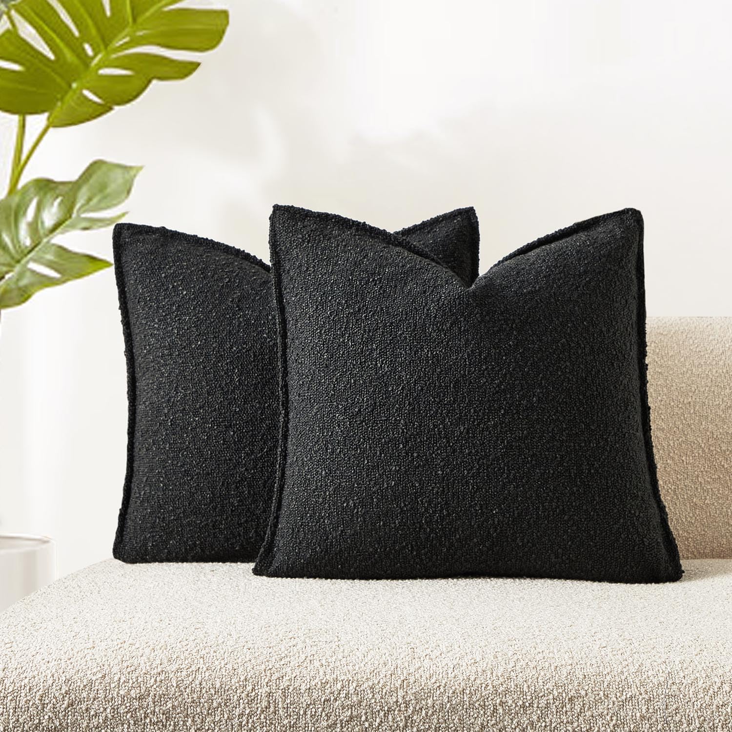 Juspurbet Black Boucle Throw Pillow Covers 20X20 Inch Set Of 2 For Couch Bedroom Sofa Living Room Decorative Soft Thick Textured