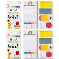 Xqumoi 2 Pack Teaching Is A Work Of Heart Sticky Notes Set - Ruler Blackboard Pencil Apple Self-Stick Note Pads Teacher Apprecia