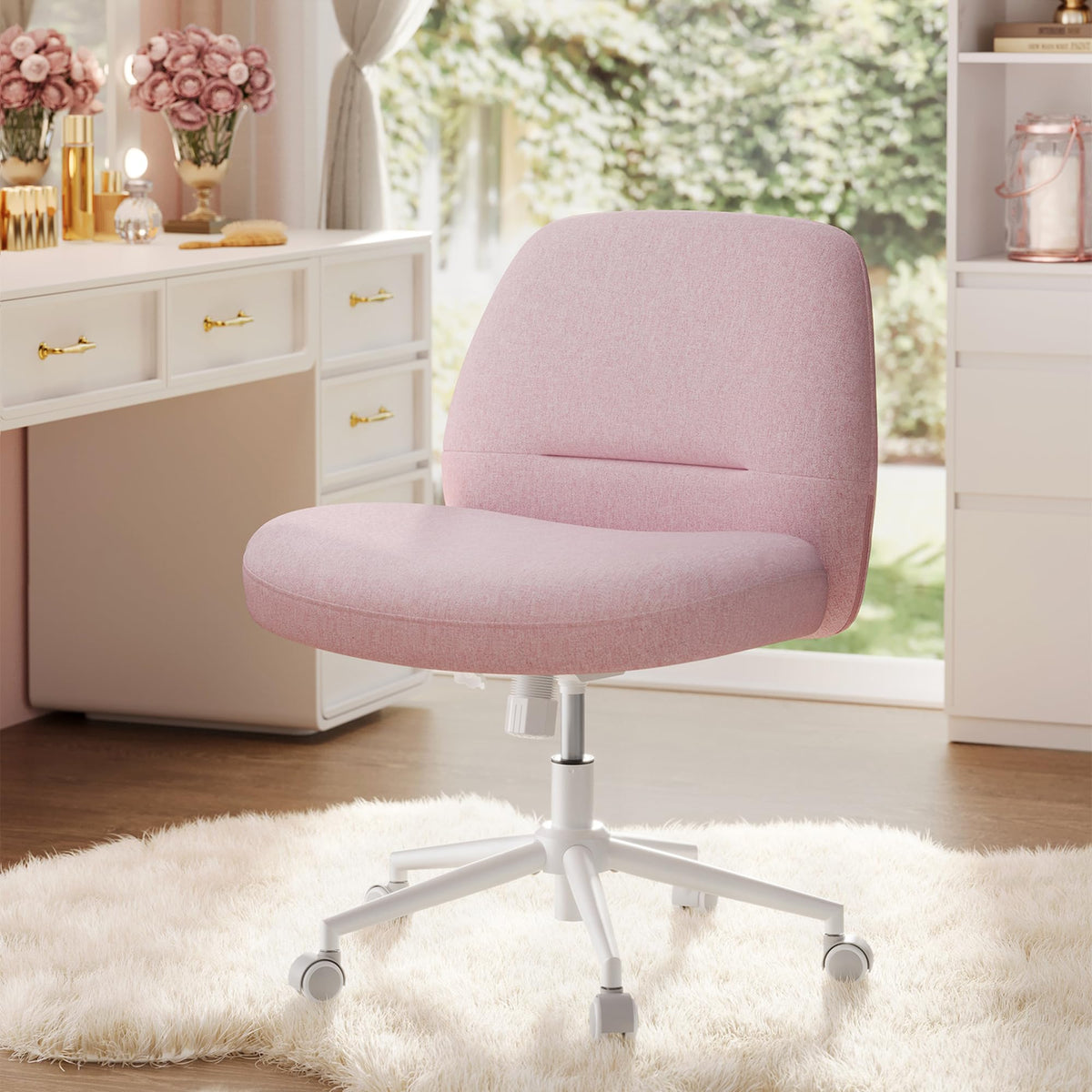 Songmics Home Criss Cross Chair With Wheels, Armless Wide Comfortable Cross Legged Office Desk Vanity Chair, Adjustable Swivel,