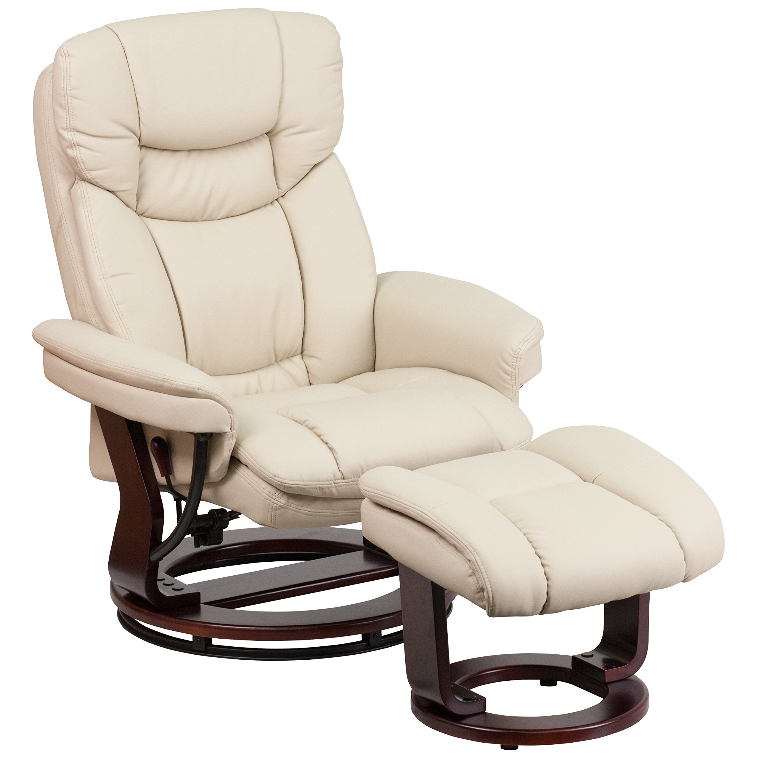 Flash Furniture Allie LeatherSoft Upholstered Recliner with Ottoman Footrest, Padded Swiveling Recliner Chair and Ottoman Set, B