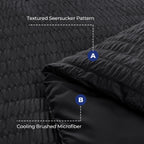 Hymokege Black Twin Duvet Cover Set, Ultra Soft & Breathable 3Pc Seersucker Duvet Cover Set With Zipper Closure & Corner Ties -