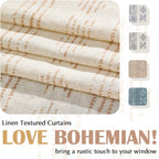 Jinchan Boho Kitchen Curtains Linen Tier Curtains 45 Inch Long Bohemian Cafe Curtains Geometric Striped Small Window Curtains Farmhouse Country For Bathroom Rv Light Filtering 2 Panels Taupe On Beige