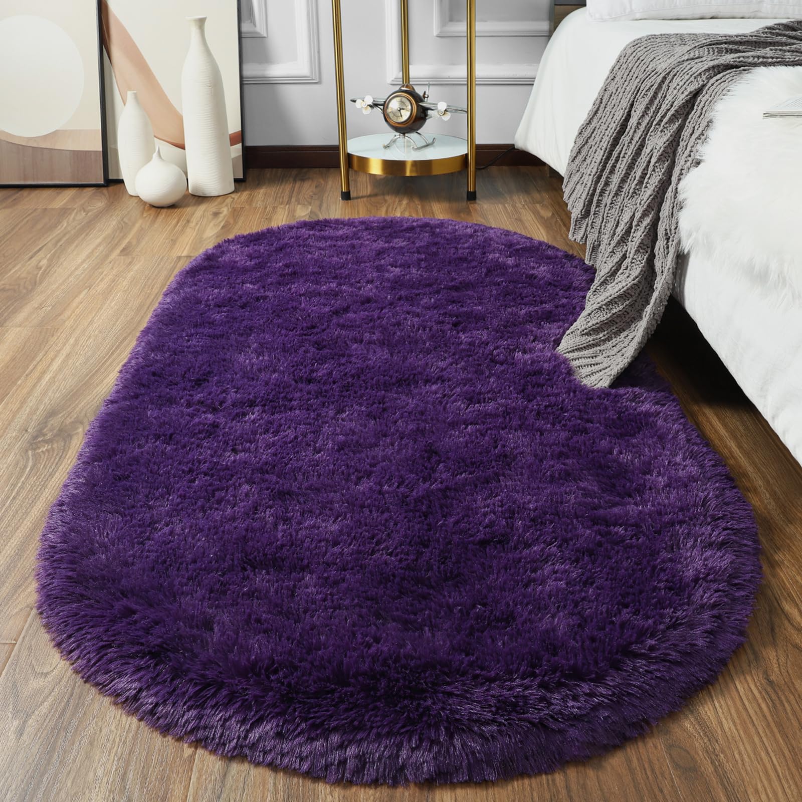 Softlife Oval Fluffy Rugs For Bedroom, 2.6 X 5.3 Feet Shag Cute Area Rug For Girls And Kids Baby Room Home Decor, Indoor Carpet