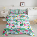 Pink Flamingo Kids Comforter Set Queen Size,Palm Leaves Flowers Rustic Bedding Set,Boys Girls Adults Room Decor,Tropical Plants