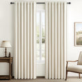Warm Cream Thick Linen Black Out Curtains 84 Inch Long for Living Room 2 Panels Set, Farmhouse Pleated Room Darkening Window Dra