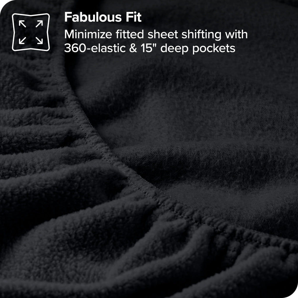 Bare Home Super Soft Fleece Fitted Sheet - Full Size - Extra Plush Polar Fleece - Deep Pocket - All Season Cozy Warmth (Full, Bl