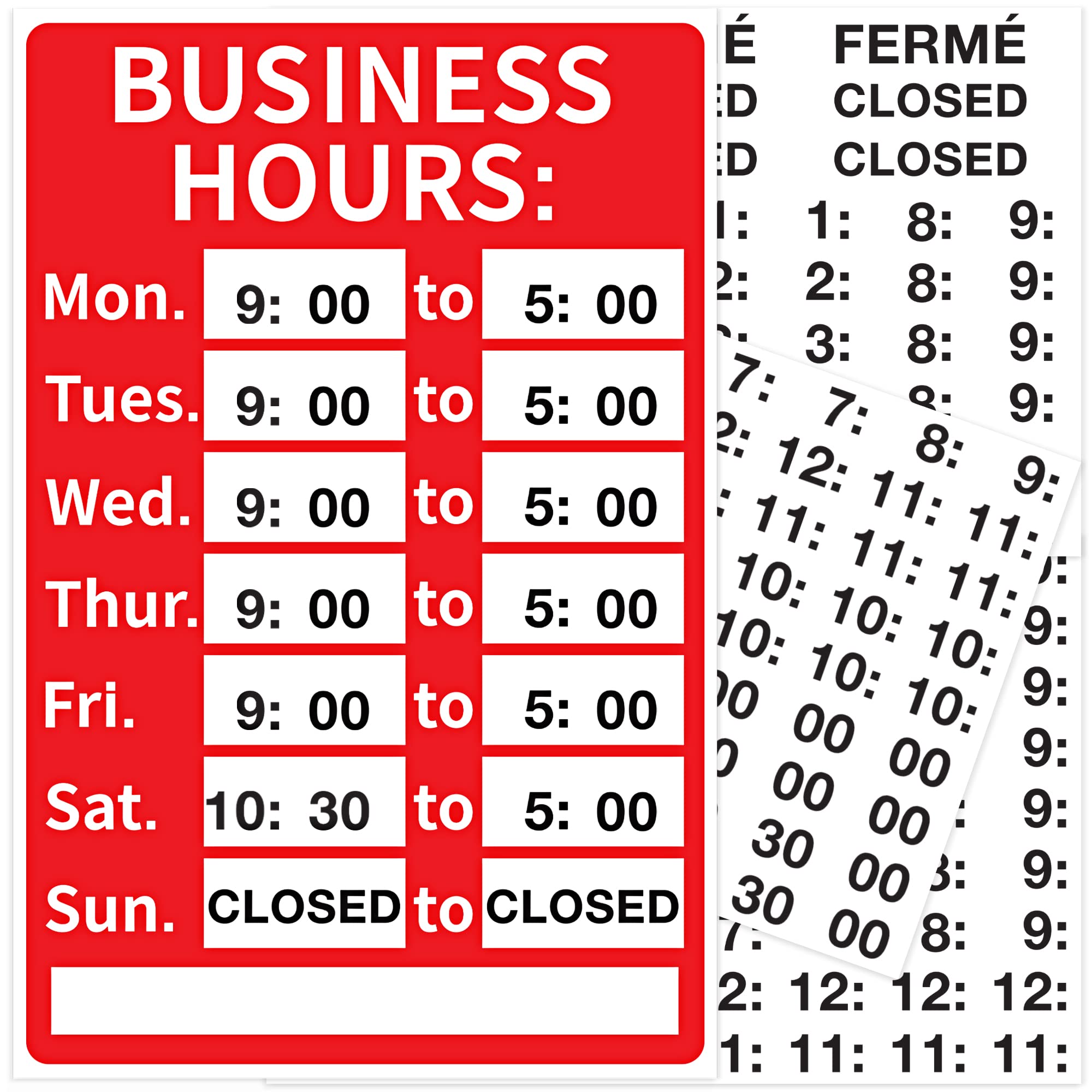 Open Signs, Store Business Hours Sign, Durable Letters Numbers Store Hours Signage For Business, Office And Store, 8 X 12 Inches