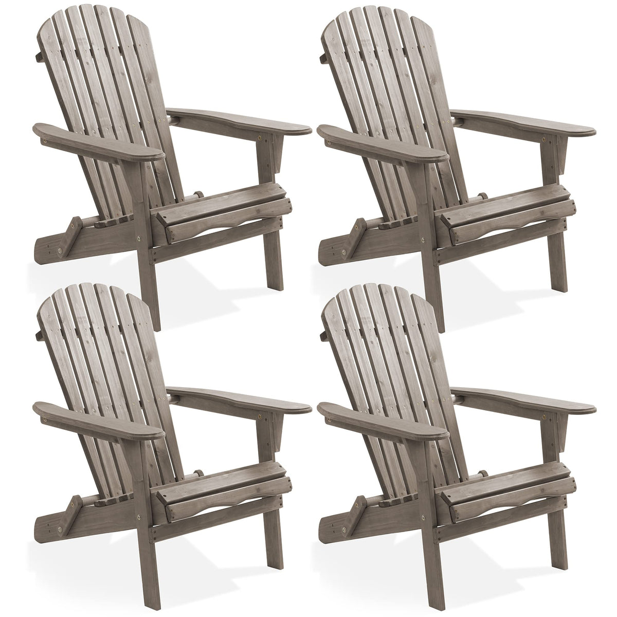 Casafield Folding Adirondack Chair, Set Of 4 Cedar Wood Outdoor Fire Pit Lounge Chairs For Patio, Deck, Yard, Lawn And Garden Seating, Partially Pre-Assembled - Gray