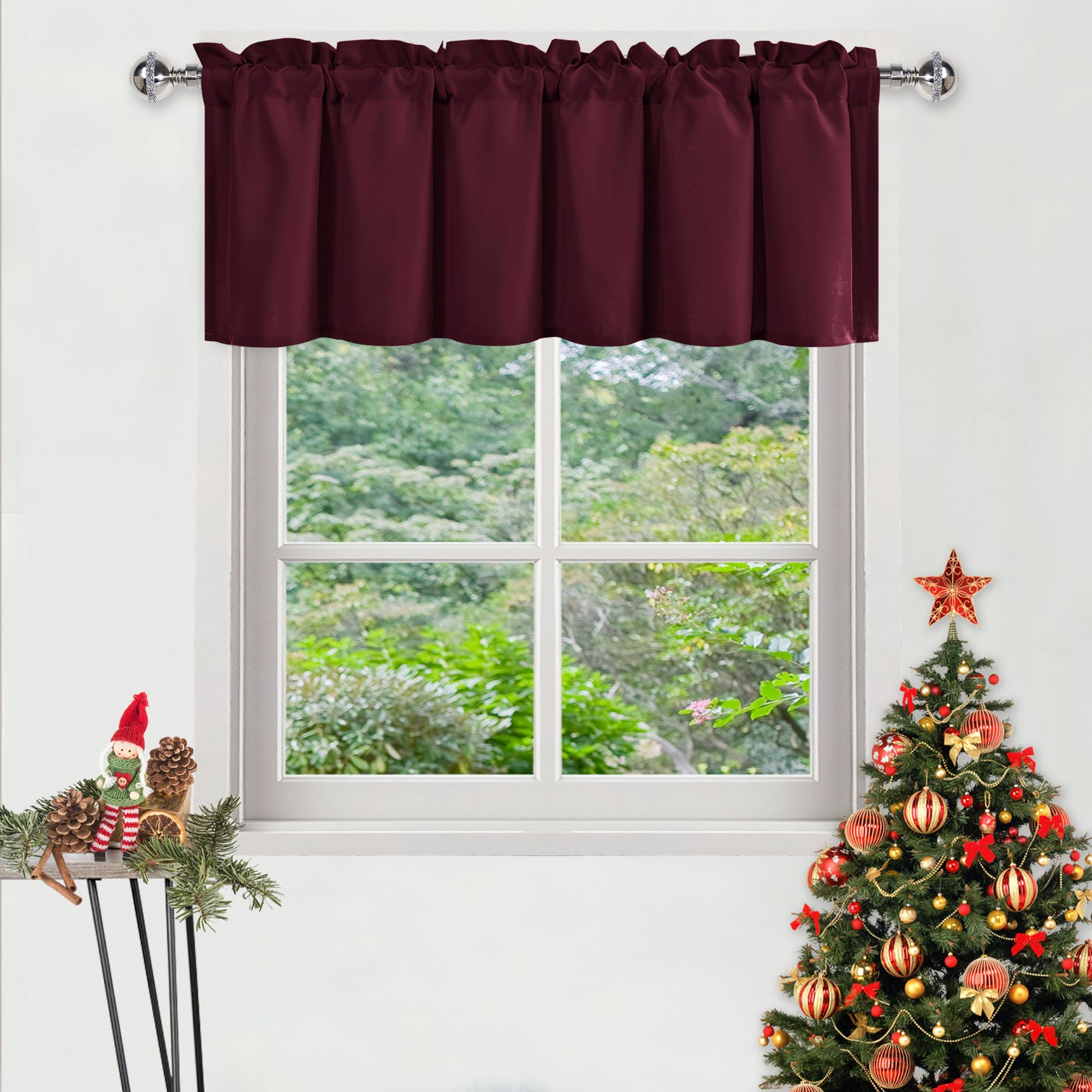 DWCN Christmas Valance Curtains for Living Room, Kitchen Valance Solid Short Topper - Solid Rod Pocket Window Valance for Bathro