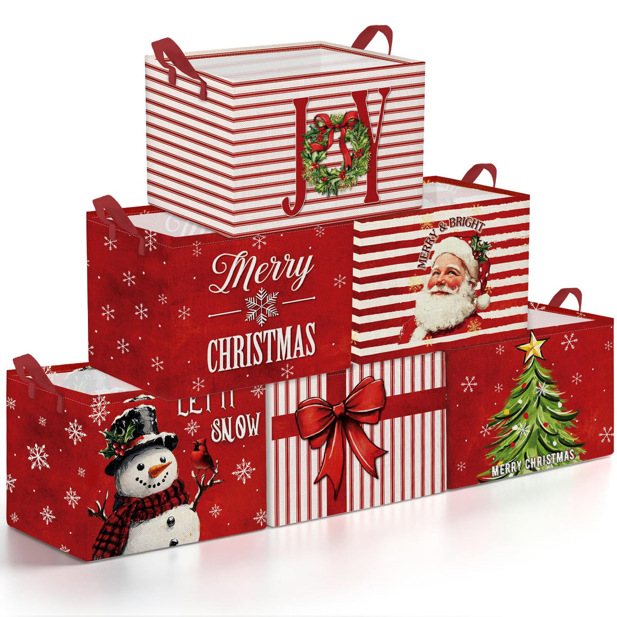 Bucherry 6 Pack Vintage Christmas Storage Baskets, Collapsible Holiday Bins