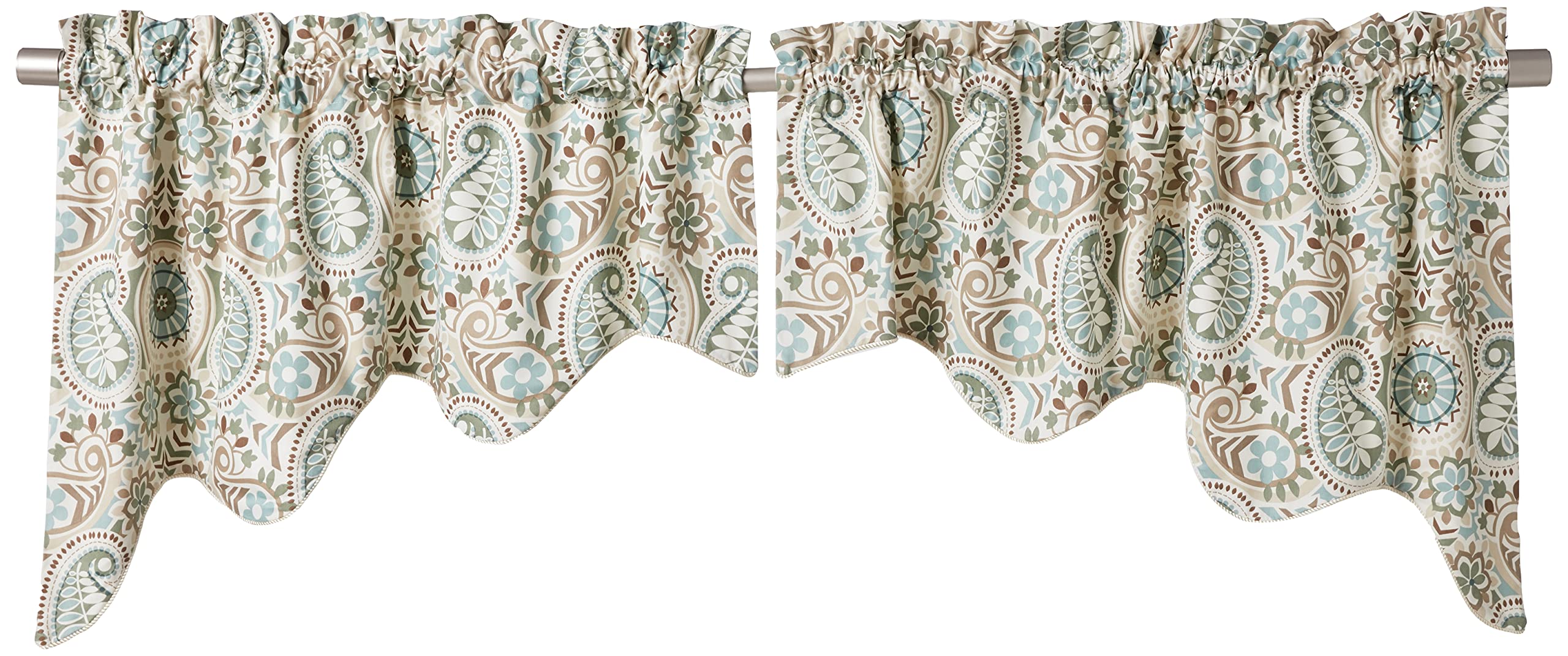 Ellis Curtain Paisley Prism Jacobean Floral Print Lined Duchess Valance, 100 by 30-Inch, Latte