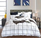 CLOTHKNOW White Plaid Comforter Set Full 3Pcs White Black Bedding Comforter Sets Checker Comforter Full Size White Black Comfort